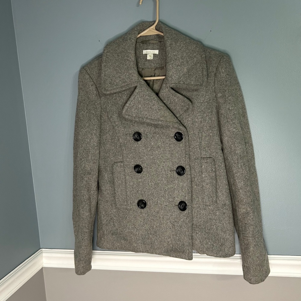 Garnet Hill Womens Grey Wool Blend Double Breasted Peacoat Jacket Size 4